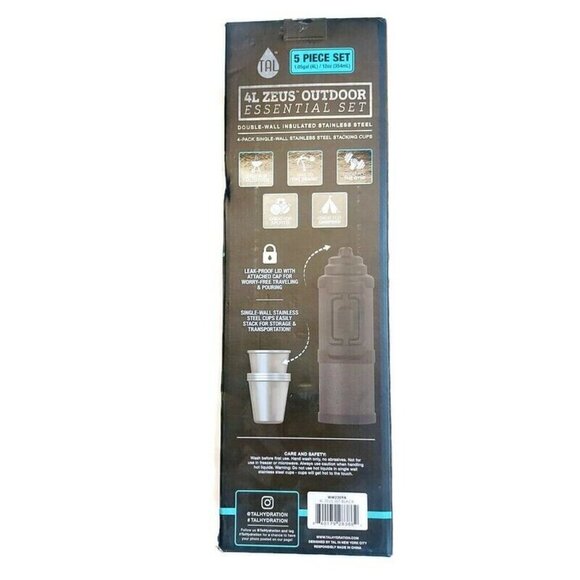 TAL 4L Zeus Outdoor Essential 5 Piece Set 4L Bottle With 4 12oz Stainless Steel - Picture 6 of 7